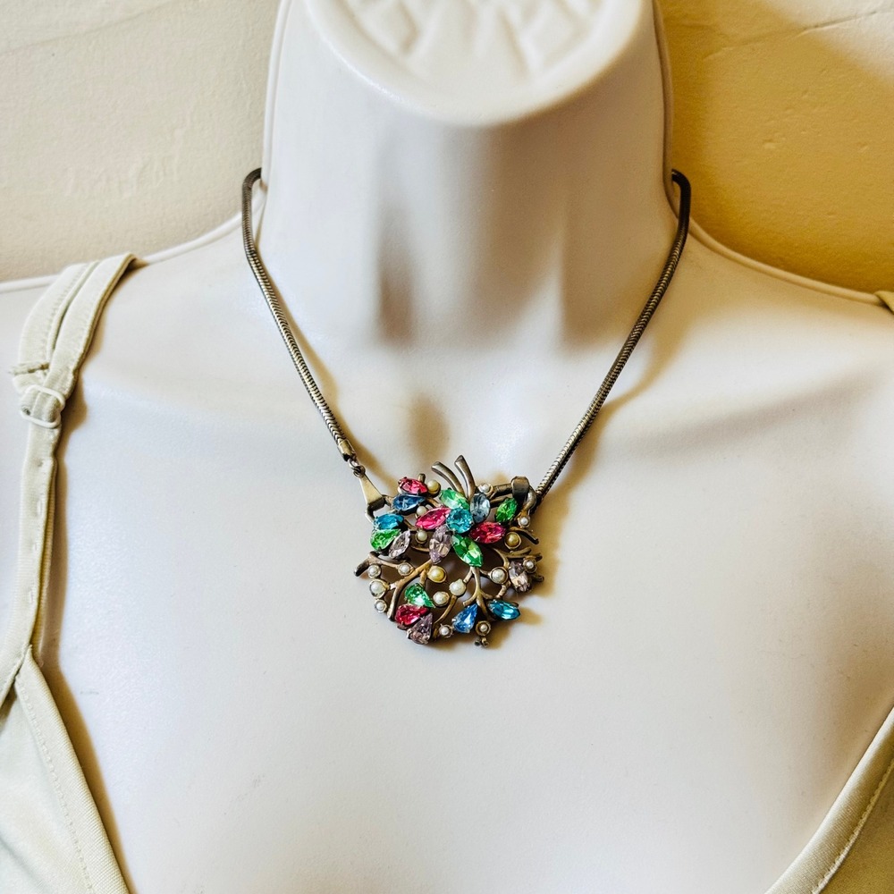 VTG Barclay Choker Necklace Fruit Salad Pastel Floral Pearl Rhinestone Victorian - Picture 4 of 6
